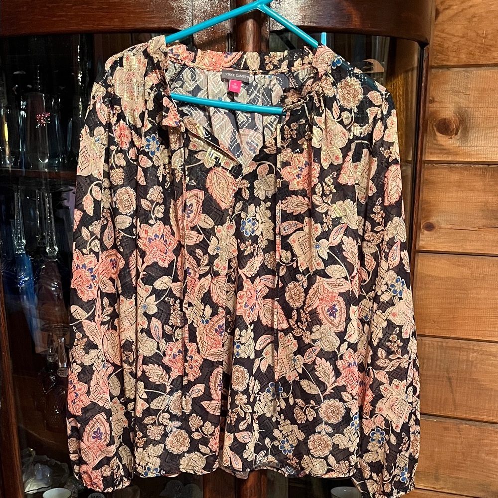 Vince Camuto Floral Blouse - Black and Orange